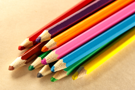 Palette of colorful pencils for children closeupの写真素材