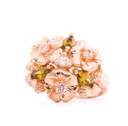 Large finger ring with flowers and stonesの写真素材