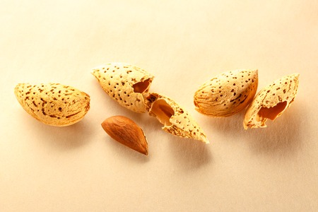 Dry almond nuts with shadow in closeupの写真素材