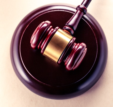 Wooden gavel and block closeup in toningの写真素材