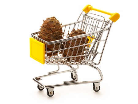 Market pushcart with cones on white background closeupの写真素材