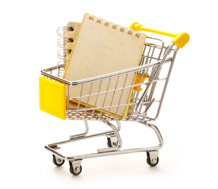Market pushcart with the notebooks in closeupの写真素材