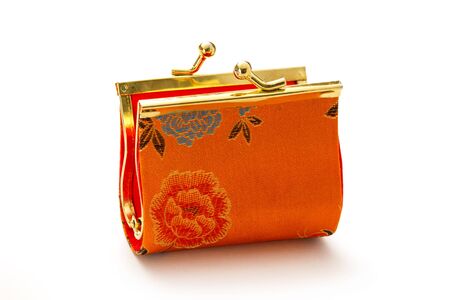Colorful purse on white background in closeupの写真素材
