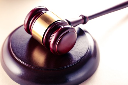 Wooden gavel and block closeup in toningの写真素材