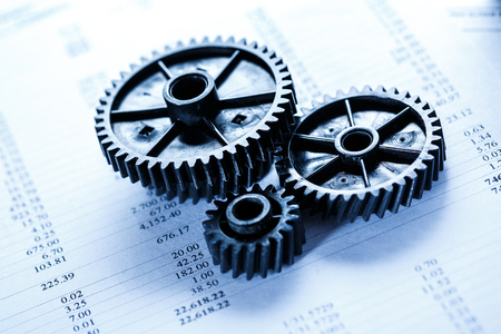 Operating budget and three mechanical ratchetsの写真素材