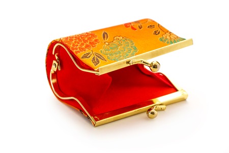 Colorful purse on white background in closeupの写真素材