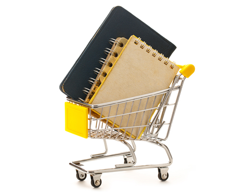 Market pushcart with the notebooks in closeupの写真素材