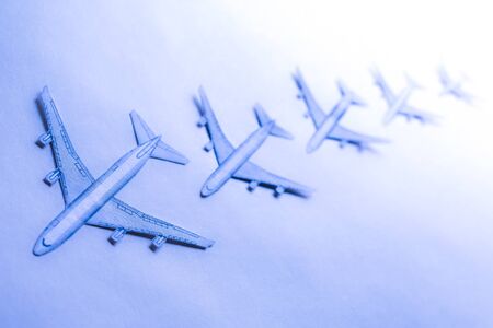 Set of small paper airplanes in blueの写真素材