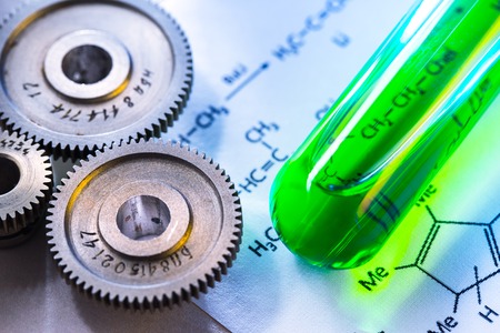 Chemicals tube with reaction formula and mechanical ratchetsの写真素材