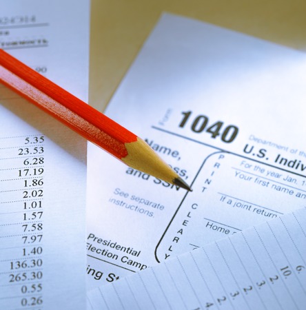 Tax form and operating budget in closupの写真素材