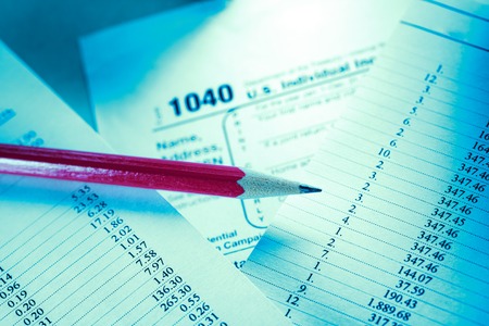 Tax form and operating budget in closupの写真素材