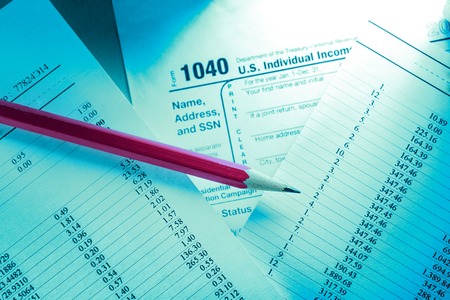 Tax form and operating budget in closupの写真素材