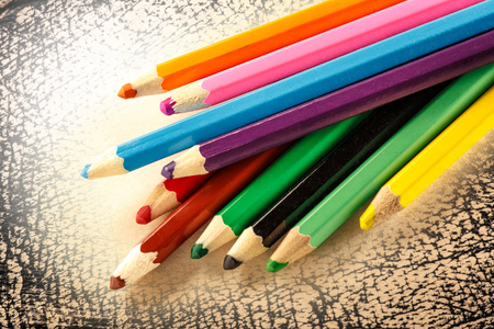 Palette of colorful pencils for children closeupの写真素材