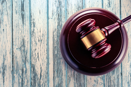 Wooden gavel and block closeup in toningの写真素材