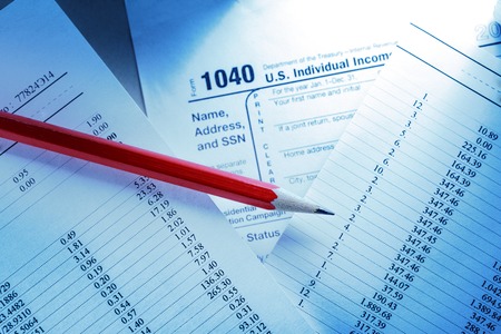 Tax form and operating budget in closupの写真素材