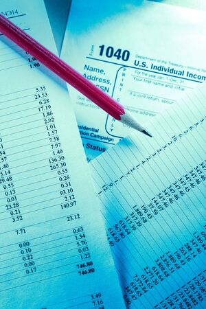 Tax form and operating budget in closupの写真素材