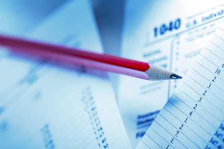 Tax form and operating budget in closupの写真素材