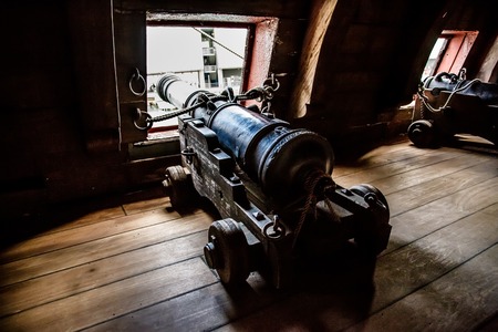 Wooden pirate ship for tourists in Genova portの写真素材