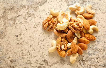 Pile of the mixed nuts in closeupの写真素材