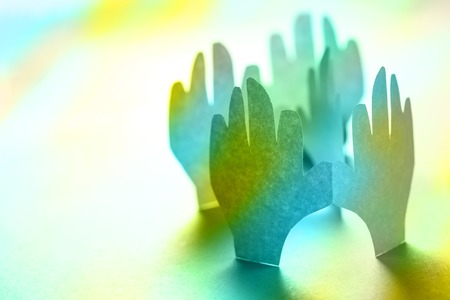 Paper hands in connection as friendship symbolの写真素材