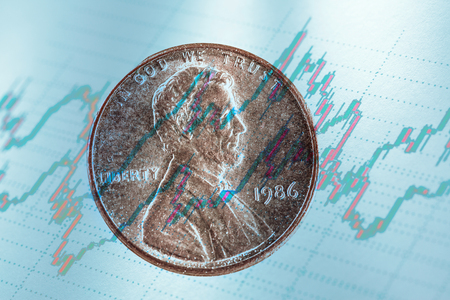 One cent coin of american currency closeupの写真素材