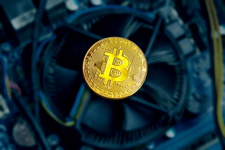 Bitcoin coin in closeupの写真素材