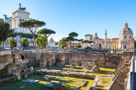 Trajan's Column and churches, Rome, Italyの写真素材