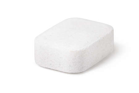 White dishwasher tablet isolated on white backgroundの写真素材