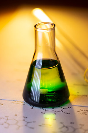 Chemical tubes with reaction formulasの写真素材