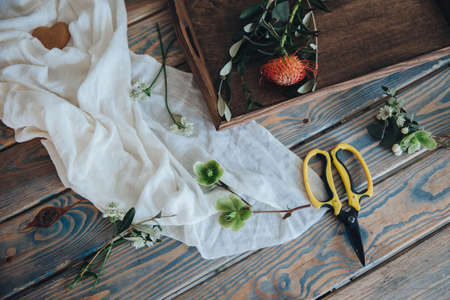 The preparation of the bonbonniere. Florist shop, wedding preparationsの写真素材