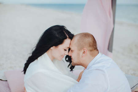 Portrait of tender couple in profileの写真素材