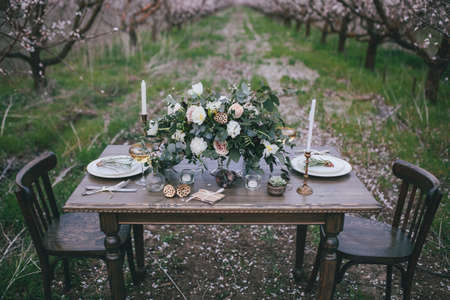 Celebration table for two peopleの写真素材