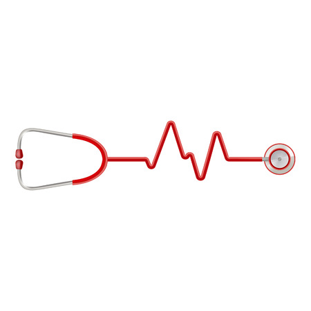 Stethoscope In The Shape Of A Heart Beat On A Ekg Isolated On A White Background. Realistic Vector Illustration.のイラスト素材
