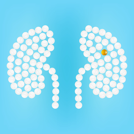 Human Kidney With Medicines Isolated On A Background Vector Illustration.のイラスト素材