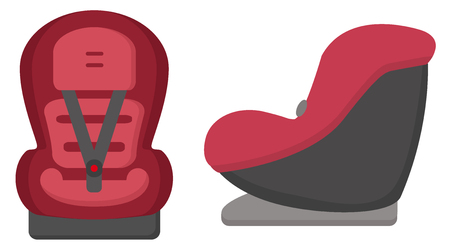 Black And Red Baby Car Seat. Front And Side Views Isolated On A White Background. Vector.のイラスト素材