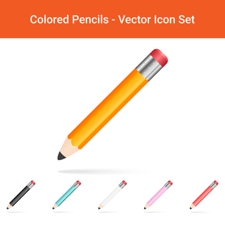 Colored Pencils Isolated On A White Background. Icon Set.のイラスト素材