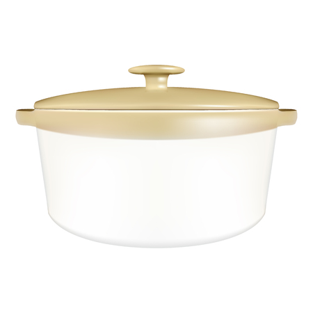 White Saucepan With A Lid Isolated On A White Background. Vector Illustration.のイラスト素材