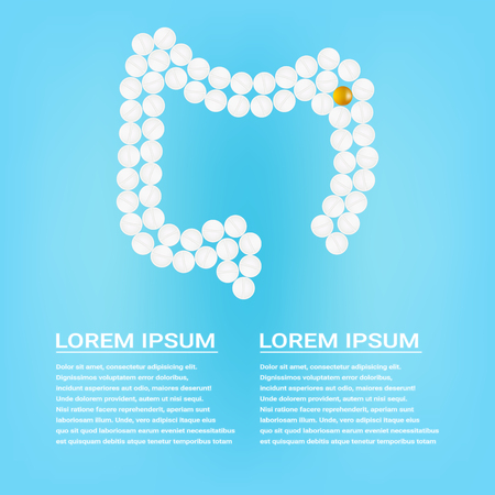 Human Large Intestine With Pills With Text Isolated On A Background. Vector Illustration.Creative Medical Conceptの写真素材