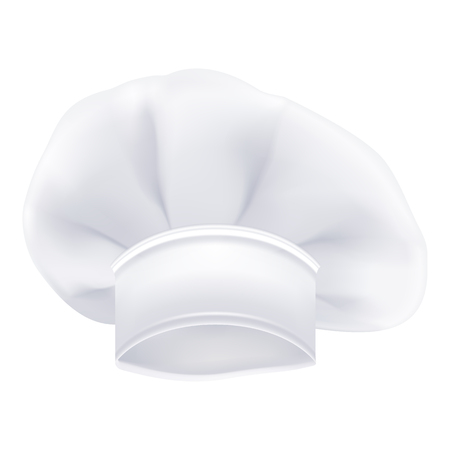 Photorealistic White Chef Or Cook Or Bakers Hat Isolated On A White Background. Vector Illustration. Cookeryのイラスト素材