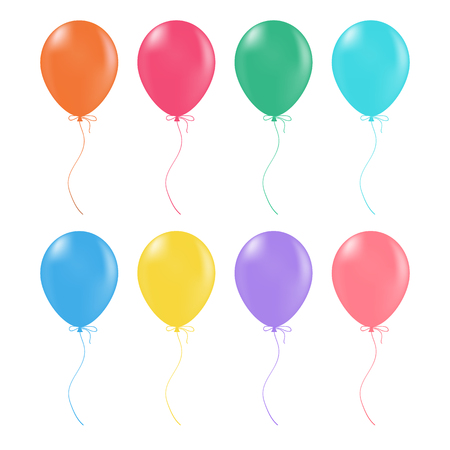 Multicolored Helium Balloons. Glossy And Shiny Air Baloons Isolated On A White Background. Vector Illustration. Realistic Decorationsのイラスト素材