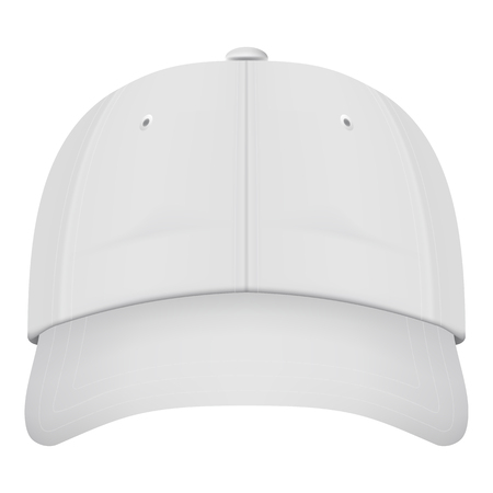 Realistic Front View White Baseball Cap Isolated On A White Background. Vector Illustration. Hats Collection.のイラスト素材