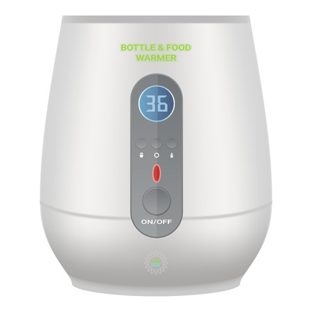 The Fast, Safe Way To Warm Expressed Milk And Baby Food, Electric Feeding Bottle And Baby Food Warmer Isolated On A White Background. Vector Illustration. Products For Childrenのイラスト素材