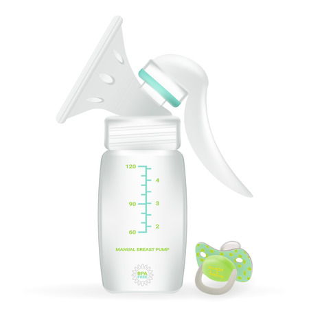 Manual Breast Pump And The Nipple Isolated On A White Background. Vector Illustration. Products For Childrenのイラスト素材