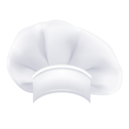 Photorealistic Modern White Chef Hat Isolated On A White Background. Vector Illustration. Cooking Symbolのイラスト素材