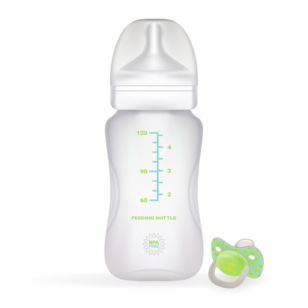 Baby Milk Bottle With The Nipple Isolated On A White Background. Vector Illustration. Products For Childrenのイラスト素材