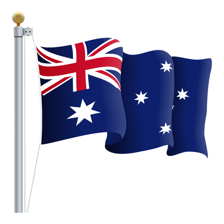 Waving Australia Flag Isolated On A White Background Vector Illustration. Official Colors And Proportion Independence Dayのイラスト素材