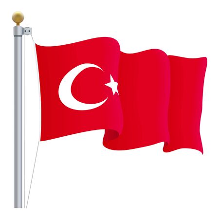 Waving Turkey Flag Isolated On A White Background Vector Illustration. Official Colors And Proportion Independence Dayのイラスト素材