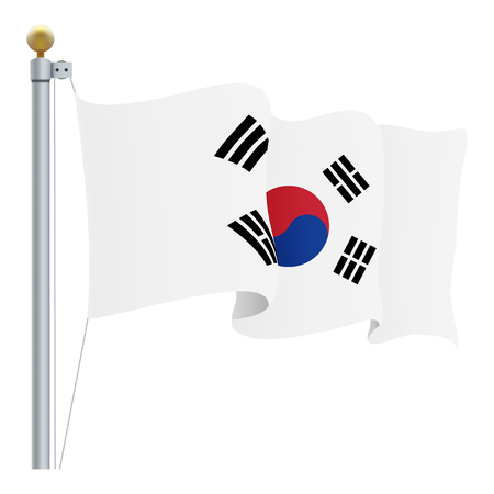 Waving South Corea Flag Isolated On A White Background. Vector Illustration. Official Colors And Proportion. Independence Dayのイラスト素材