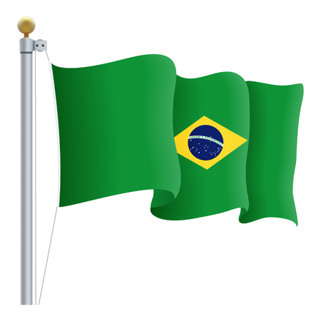 Waving Brasil Flag Isolated On A White Background. Vector Illustration. Official Colors And Proportion. Independence Dayのイラスト素材