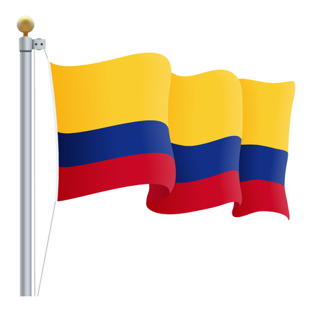Waving Colombia Flag Isolated On A White Background. Vector Illustration. Official Colors And Proportion. Independence Dayのイラスト素材